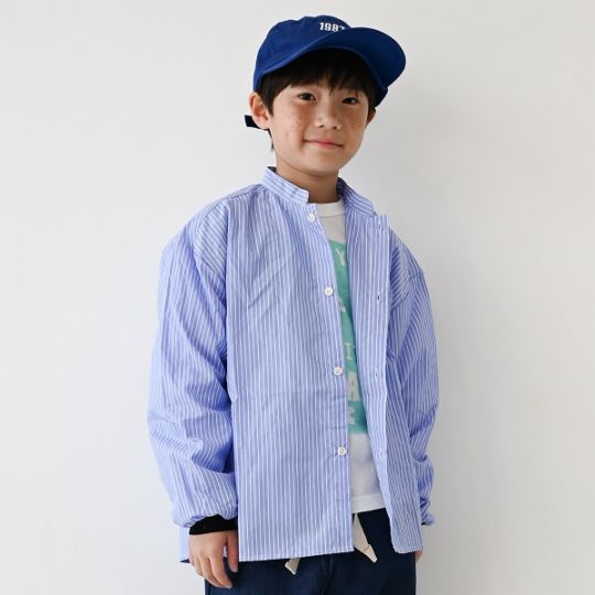 【25FW】ストライプマオカラーシャツ / ネイビー