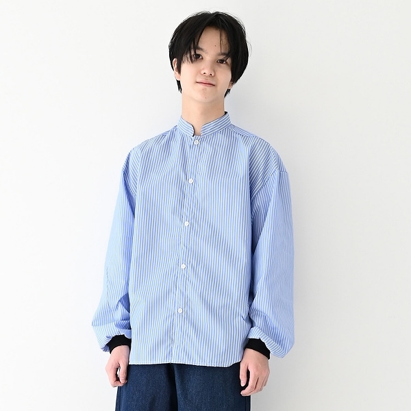 【25FW】ストライプマオカラーシャツ / ネイビー