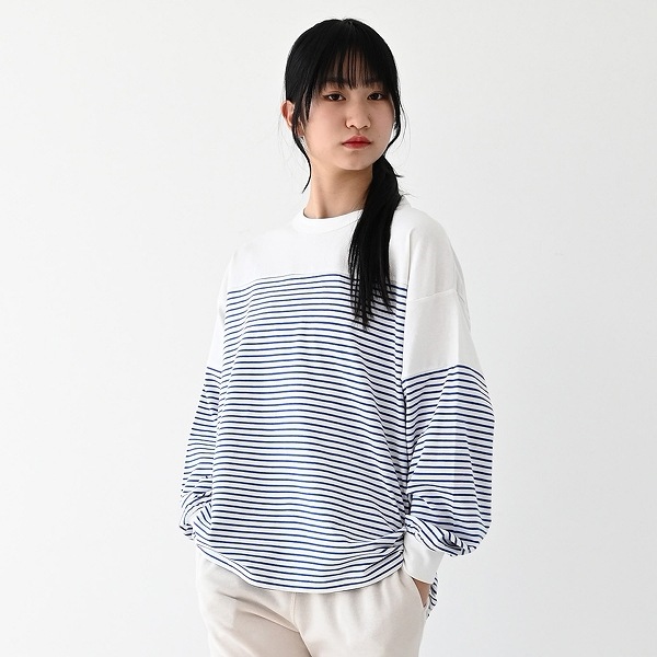 【25FW】ボーダー切り替え L/S Tシャツ / ブルー