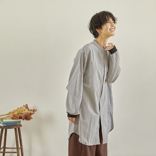 【25FW】ストライプチュニックシャツ / ブルー