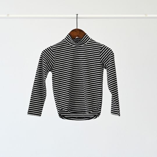 【25FW】ボーダープチハイネック L/S Tシャツ / ブラックボーダー