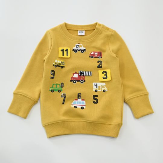 【25FW】働く車の時計 トレーナー / マスタード