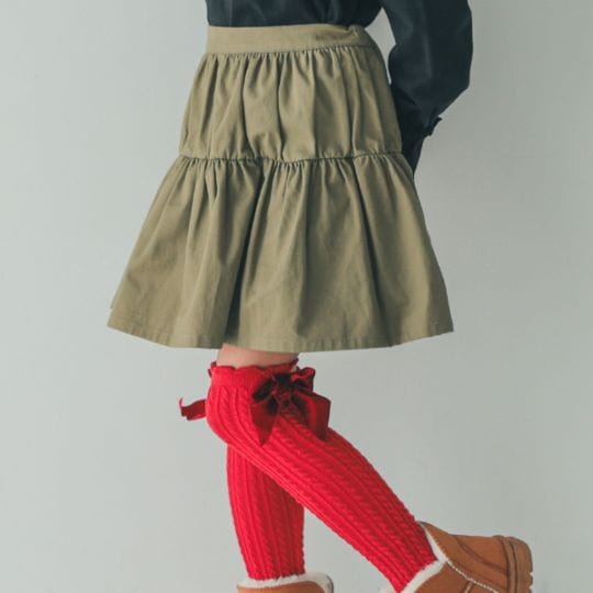 【25FW】シャーリング スカート / カーキ