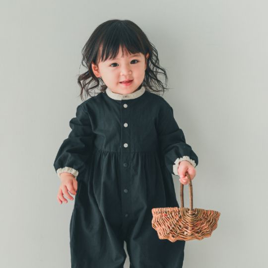 【25FW】配色 ギャザーロンパース / ブルー