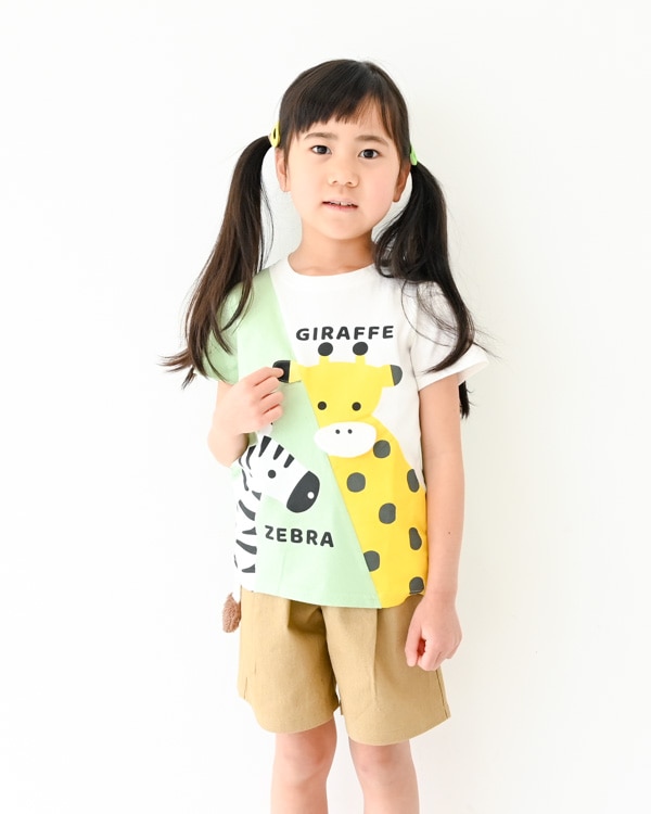 【チークルーム】きりんとしまうまＴシャツ / グリーン