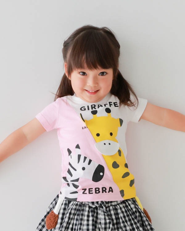 【チークルーム】きりんとしまうまＴシャツ / イエロー