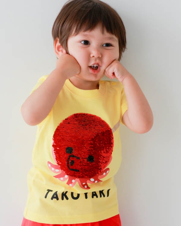 【チークルーム】スパンコールたこ焼きTシャツ / オフホワイト