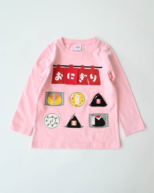 【チークルーム】おにぎり屋さんロングＴシャツ / サックス