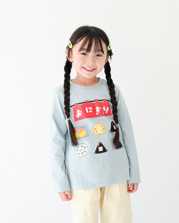 【チークルーム】おにぎり屋さんロングＴシャツ / サックス