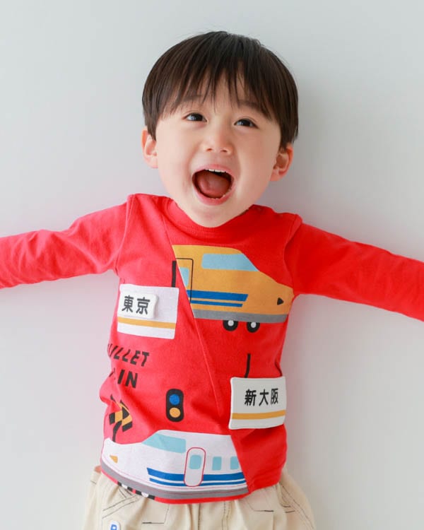 【チークルーム】駅と新幹線ロングＴシャツ / アイボリー