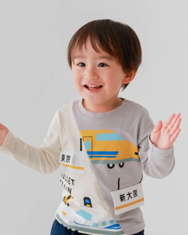 【チークルーム】駅と新幹線ロングＴシャツ / レッド