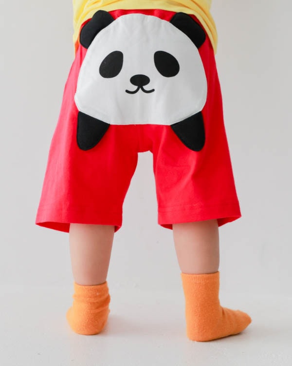 【チークルーム】パンダハーフパンツ / レッド