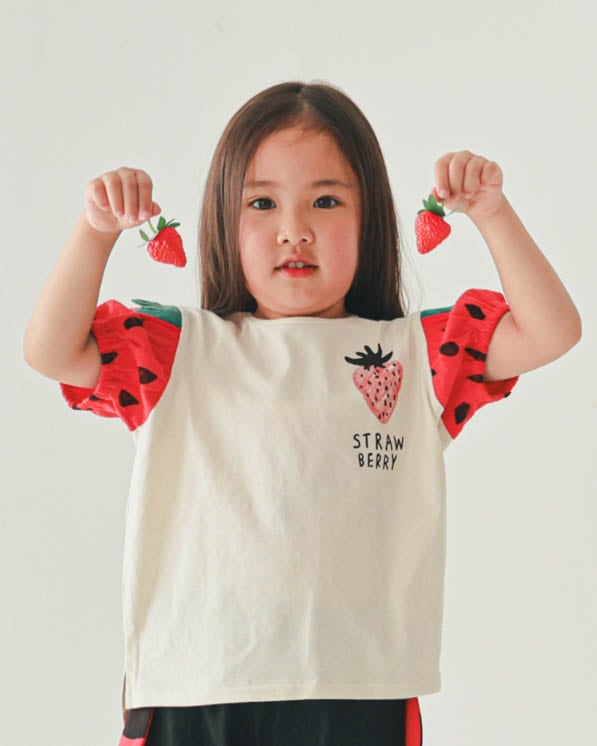 【ニコフラート】いちご袖Ｔシャツ / グレー