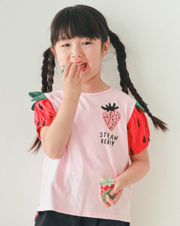 【ニコフラート】いちご袖Ｔシャツ / グレー