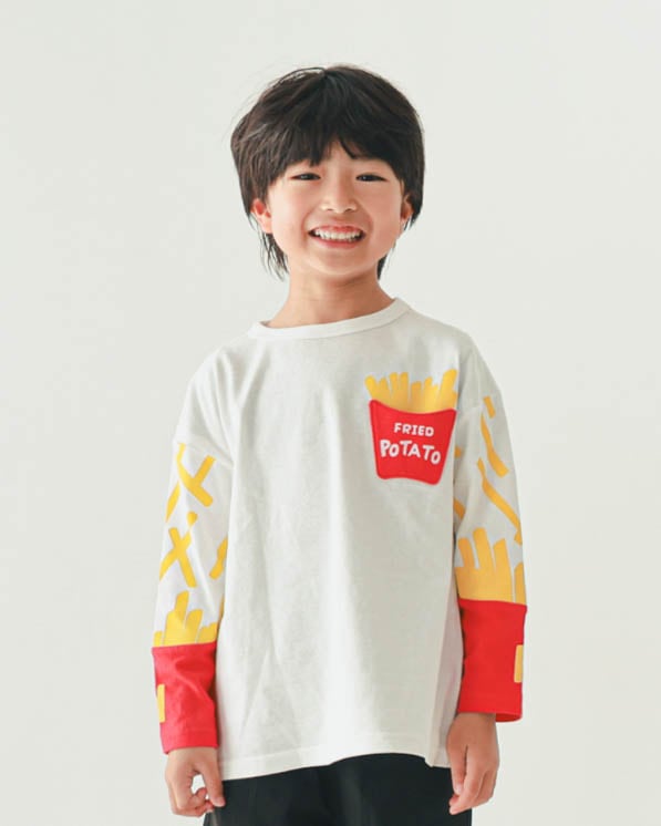 【ニコフラート】ポテト袖ロングＴシャツ / ブラック
