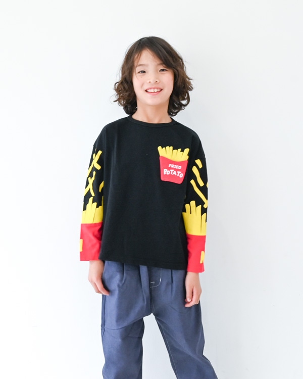 【ニコフラート】ポテト袖ロングＴシャツ / ブラック