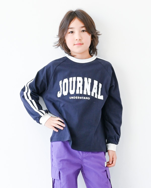 【ジーンズベー】JOURNALラインロングTシャツ / ネイビー