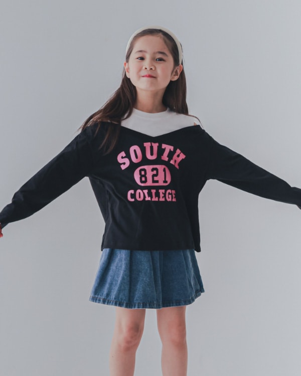 【セカンド】肩あきレイヤード風ロングＴシャツ / サックス