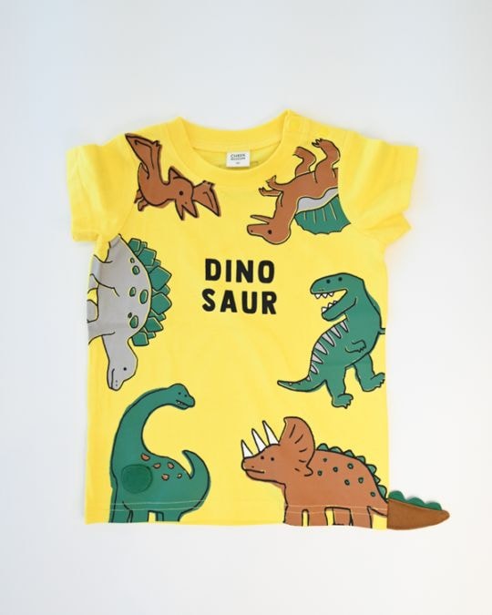 【チークルーム】恐竜たくさん Tシャツ / イエロー