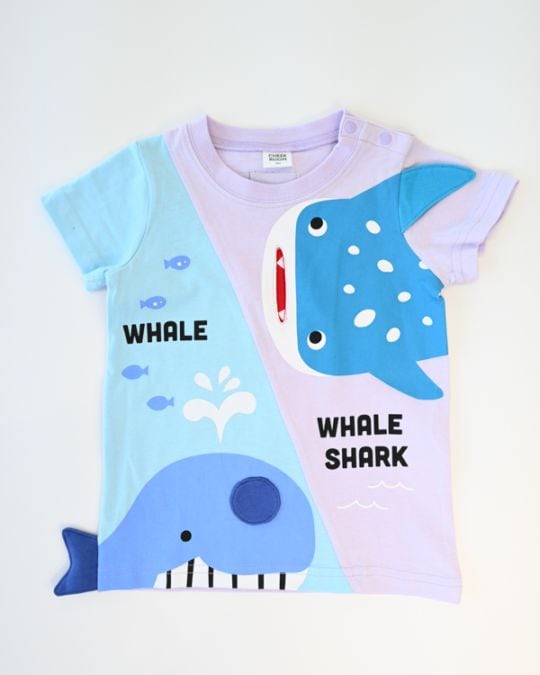 【チークルーム】くじらとさめ Tシャツ / ライトグリーン