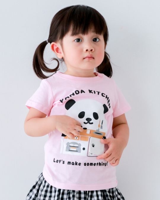 【チークルーム】パンダキッチン Tシャツ / サックス