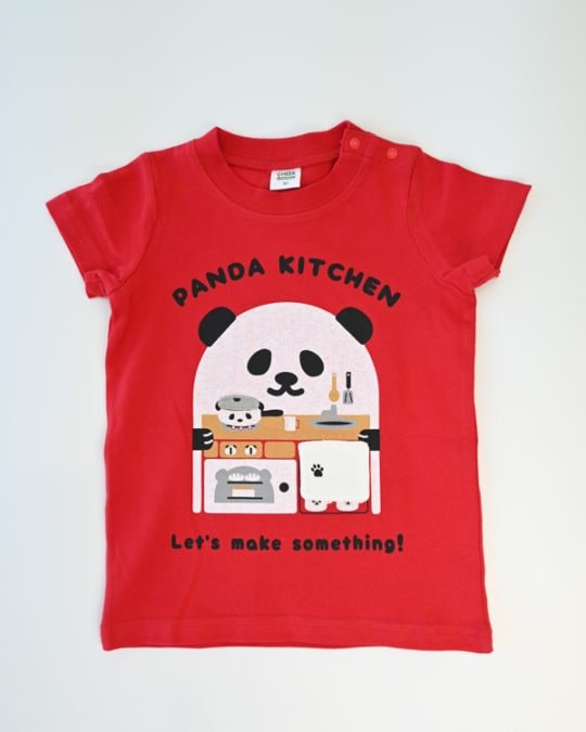 【チークルーム】パンダキッチン Tシャツ / レッド