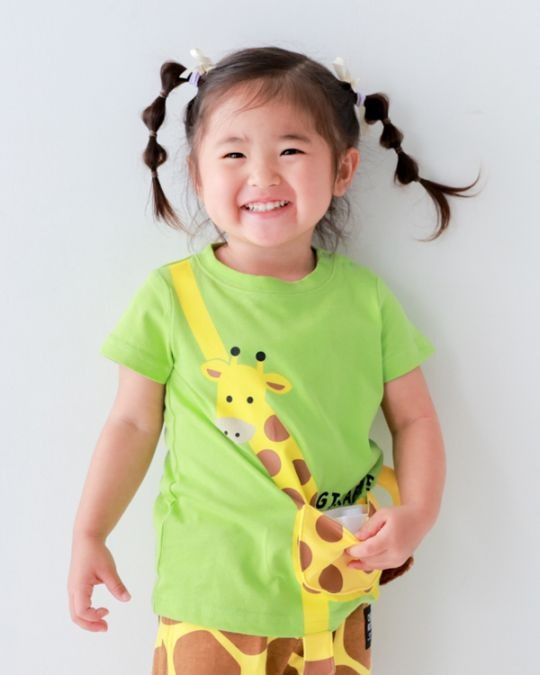 【チークルーム】きりんポシェット Tシャツ / ピンク