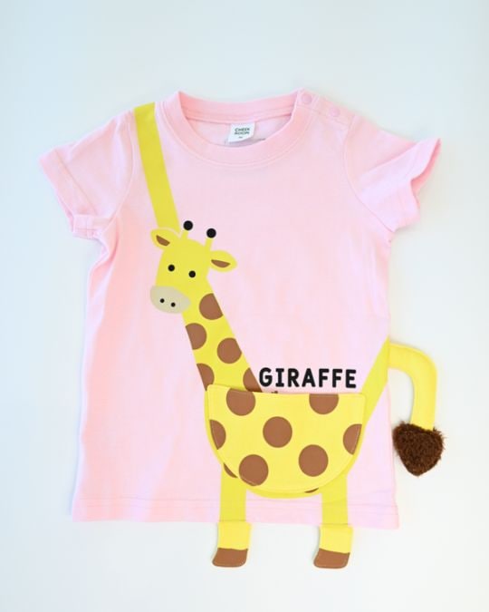 【チークルーム】きりんポシェット Tシャツ / ピンク