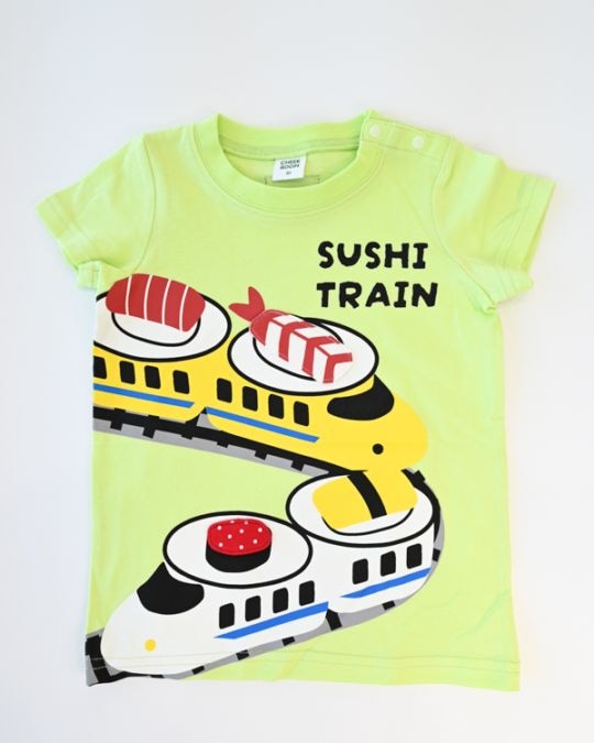【チークルーム】新幹線お寿司 Tシャツ / ライトグリーン