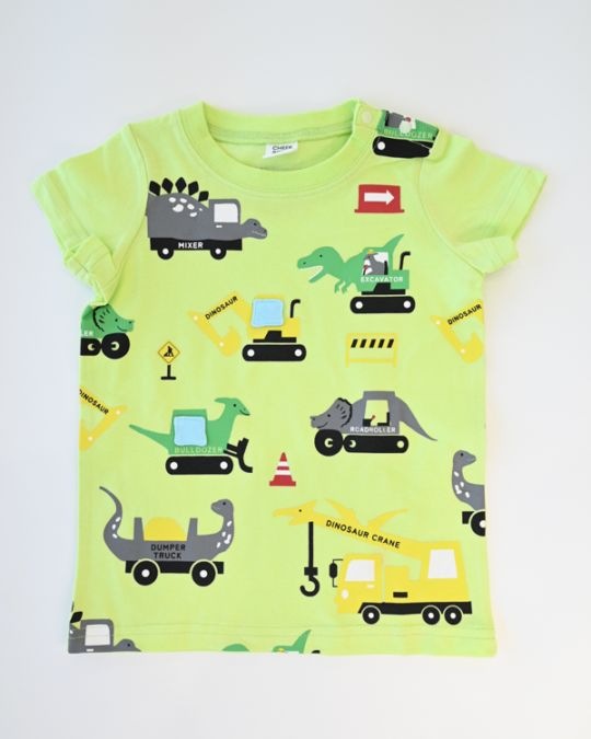 【チークルーム】恐竜の工事 Tシャツ / アイボリー