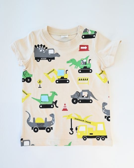 【チークルーム】恐竜の工事 Tシャツ / ライトグリーン