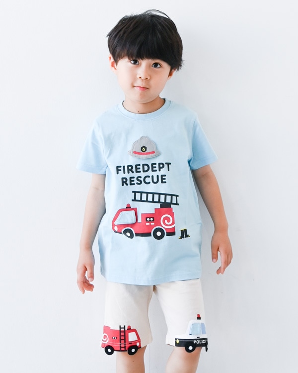 【チークルーム】消防車 Tシャツ / サックス