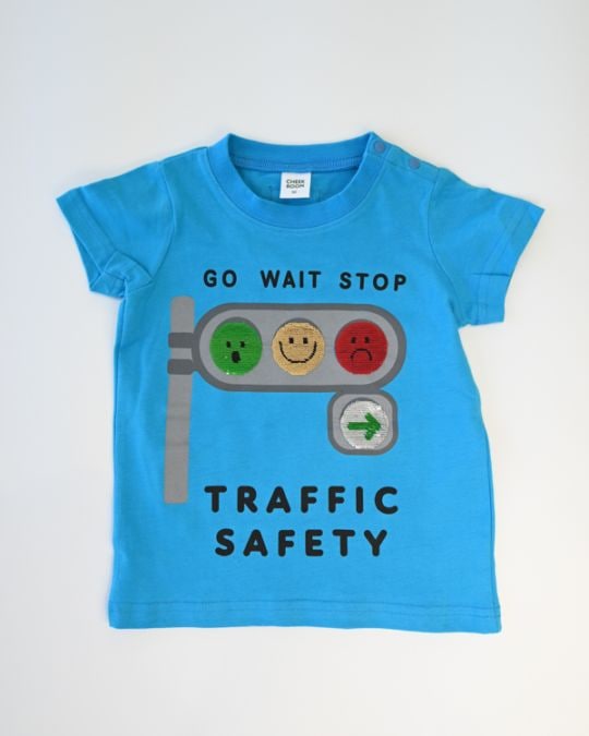 【チークルーム】信号スパンコール Tシャツ / ブルー