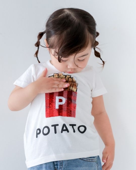 【チークルーム】ポテトスパンコール Tシャツ / サックス