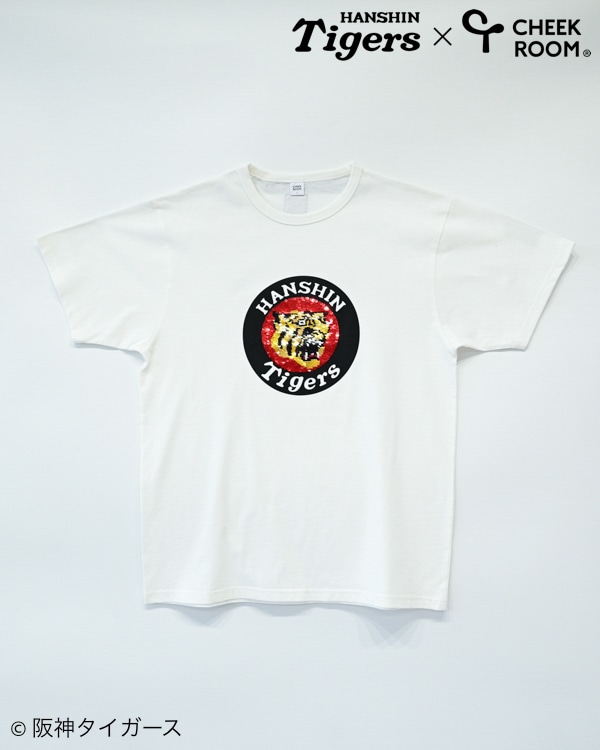 【チークルーム】阪神タイガース限定コラボ スパンコール Tシャツ 大人 / オフホワイト