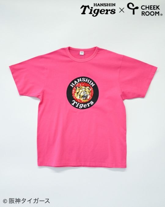 【チークルーム】阪神タイガース限定コラボ スパンコール Tシャツ 大人 / ピンク