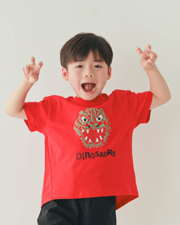 【ニコフラート】恐竜トゲトゲ Tシャツ / レッド