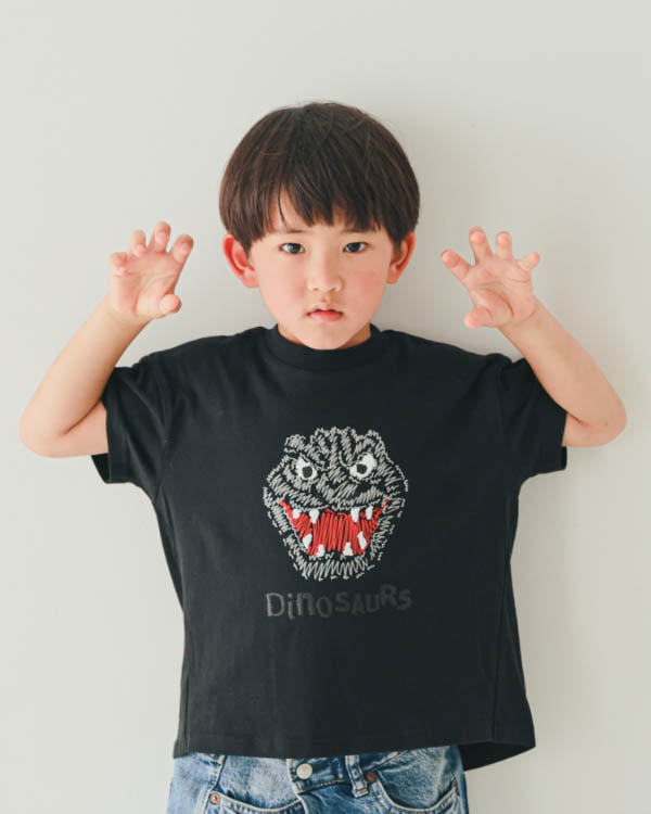 【ニコフラート】恐竜トゲトゲ Tシャツ / ブラック