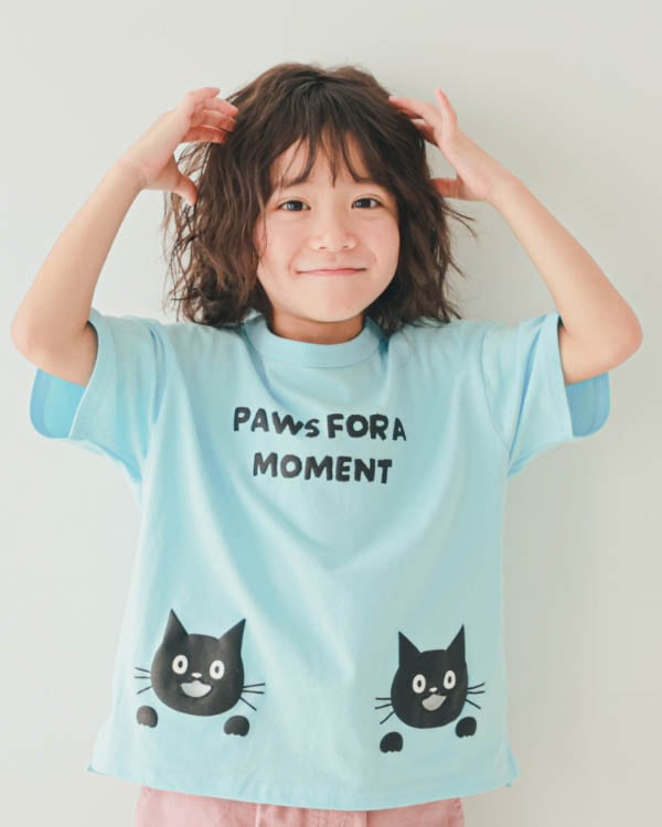 【ニコフラート】ねこポケット Tシャツ / サックス
