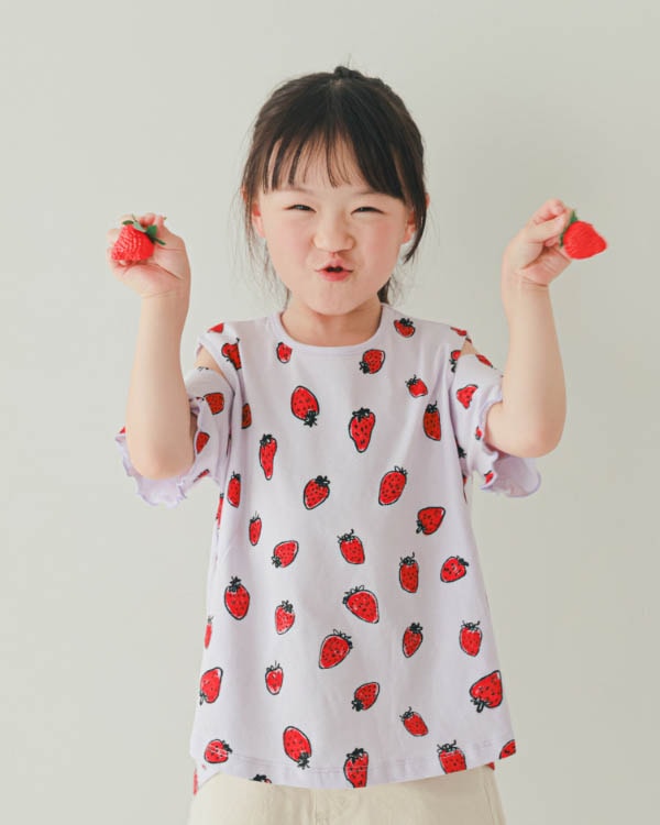 【ニコフラート】いちごオフショルダー Tシャツ / パープル