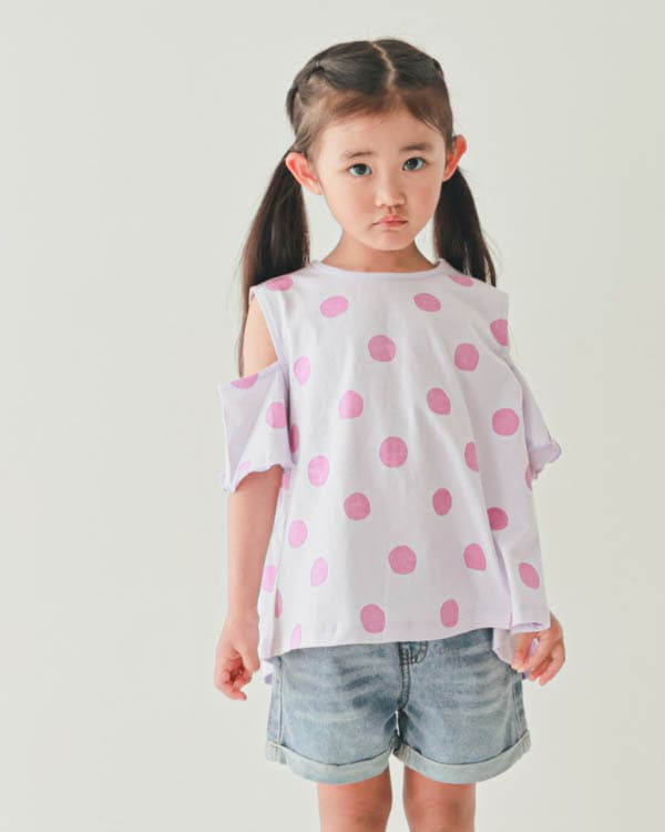 【ニコフラート】ドットオフショルダー Tシャツ / アイボリー