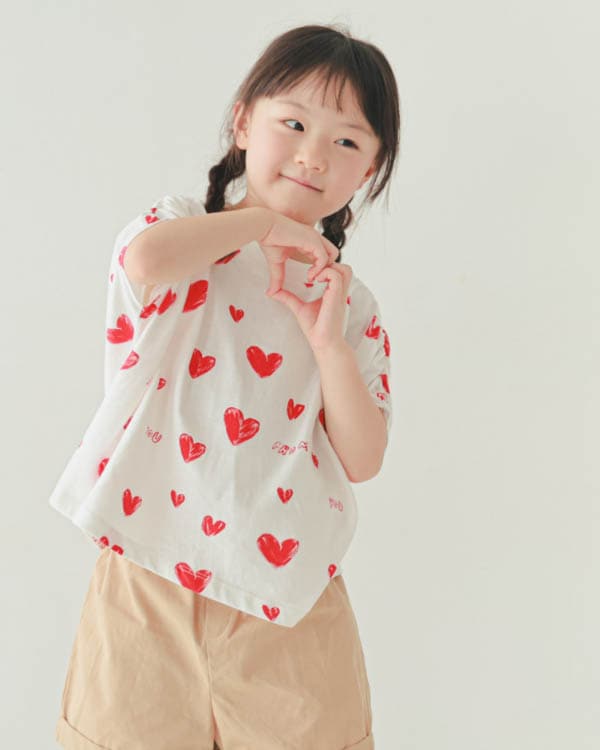 【ニコフラート】ハートギャザー Tシャツ / オフホワイト