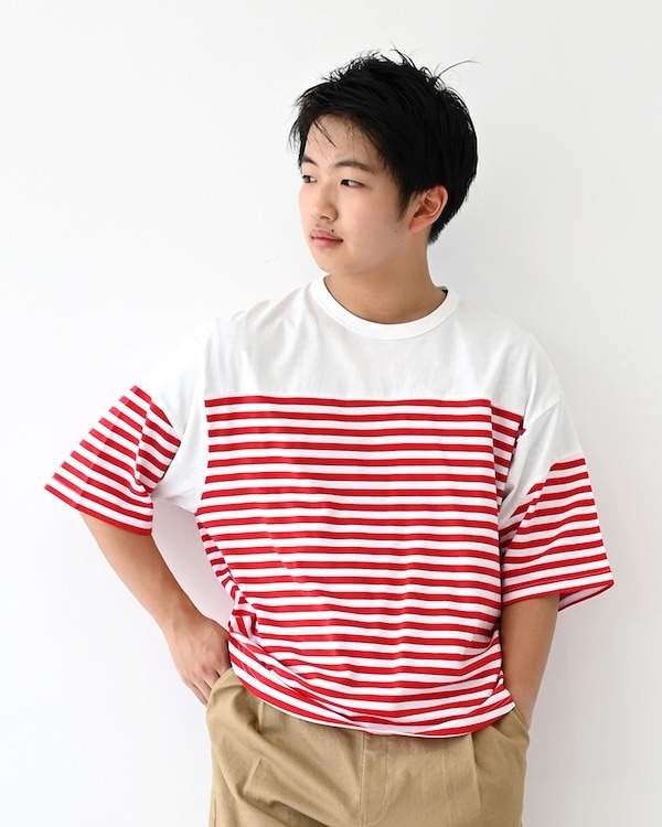 【フォブ】ボーダー切り替えTシャツ / レッド