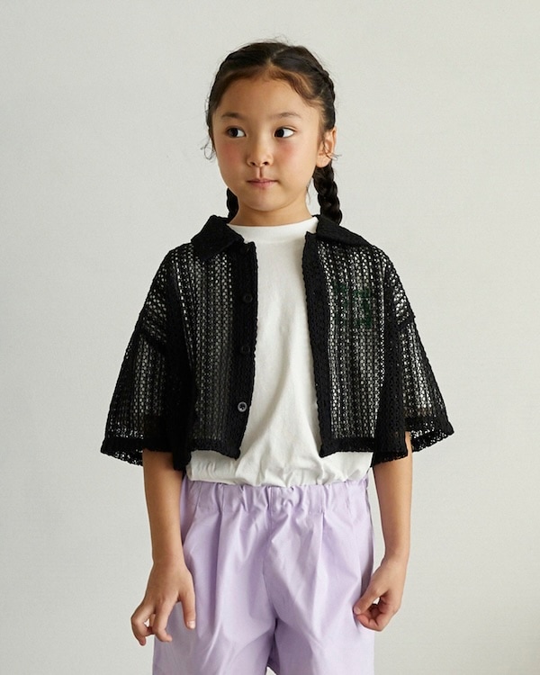 【アンディニー】レース半袖カーディガン / ブラック