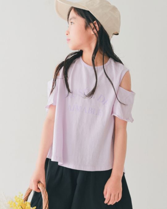 【エヌエイチティー】オフショルダー Tシャツ / ラベンダー