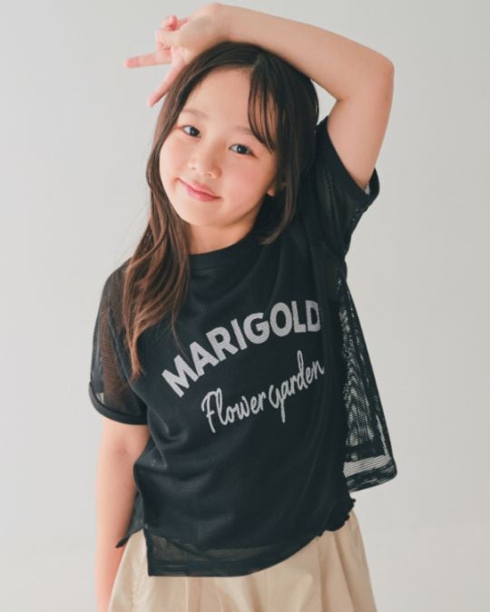 【エヌエイチティー】MARIGOLDメッシュ Tシャツ / ブラック