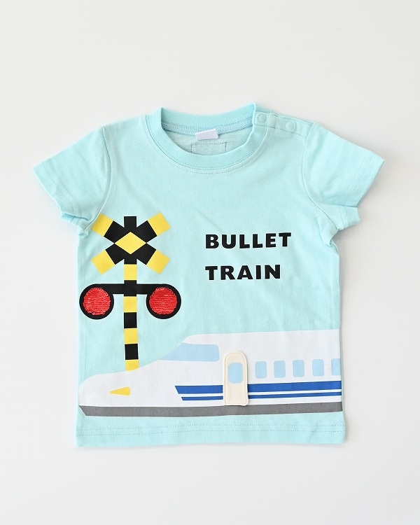 【チークルーム】スパンコール新幹線 Tシャツ / ライトグリーン  