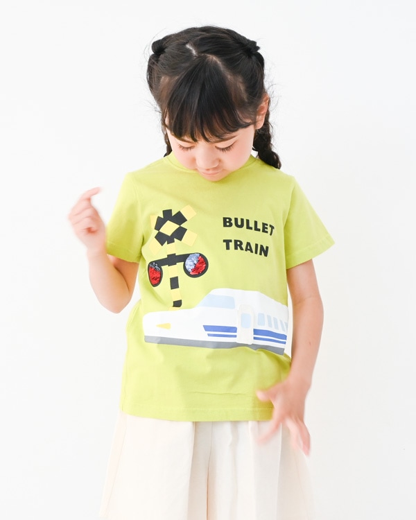 【チークルーム】スパンコール新幹線 Tシャツ / ライトグリーン  
