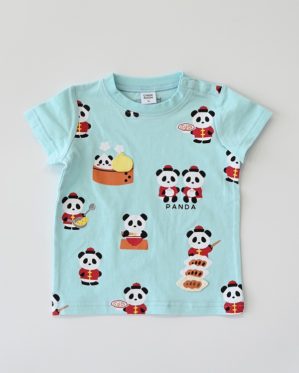 【チークルーム】パンダの中華屋さん Tシャツ / ライトグリーン  