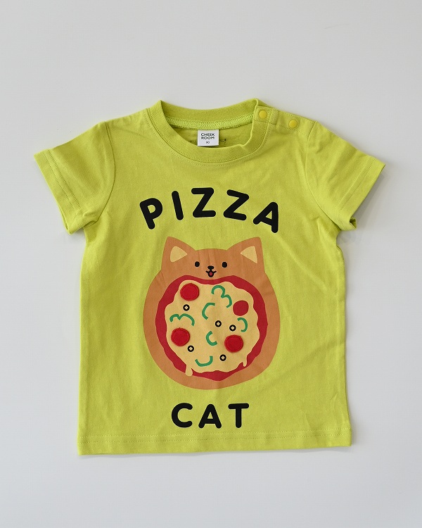 【チークルーム】ねこのピザ Tシャツ / ピンク  
